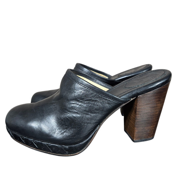 Frye Jessica Clog Womens 9.5 Black Leather Platform Braid Wood Heel Western - Picture 3 of 12